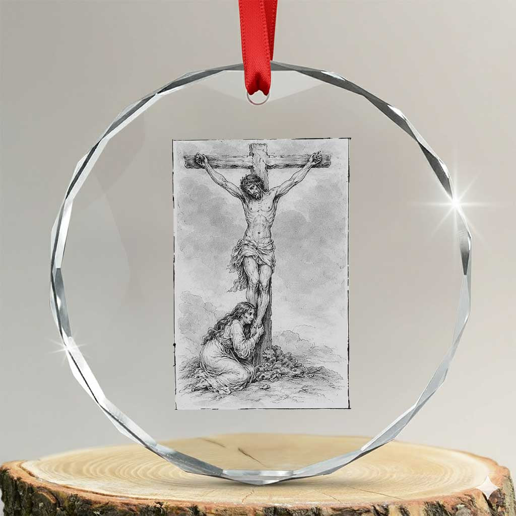Jesus and St Mary Magdalene At The Cross Crystal Glass Ornament Vintage Catholic Lent