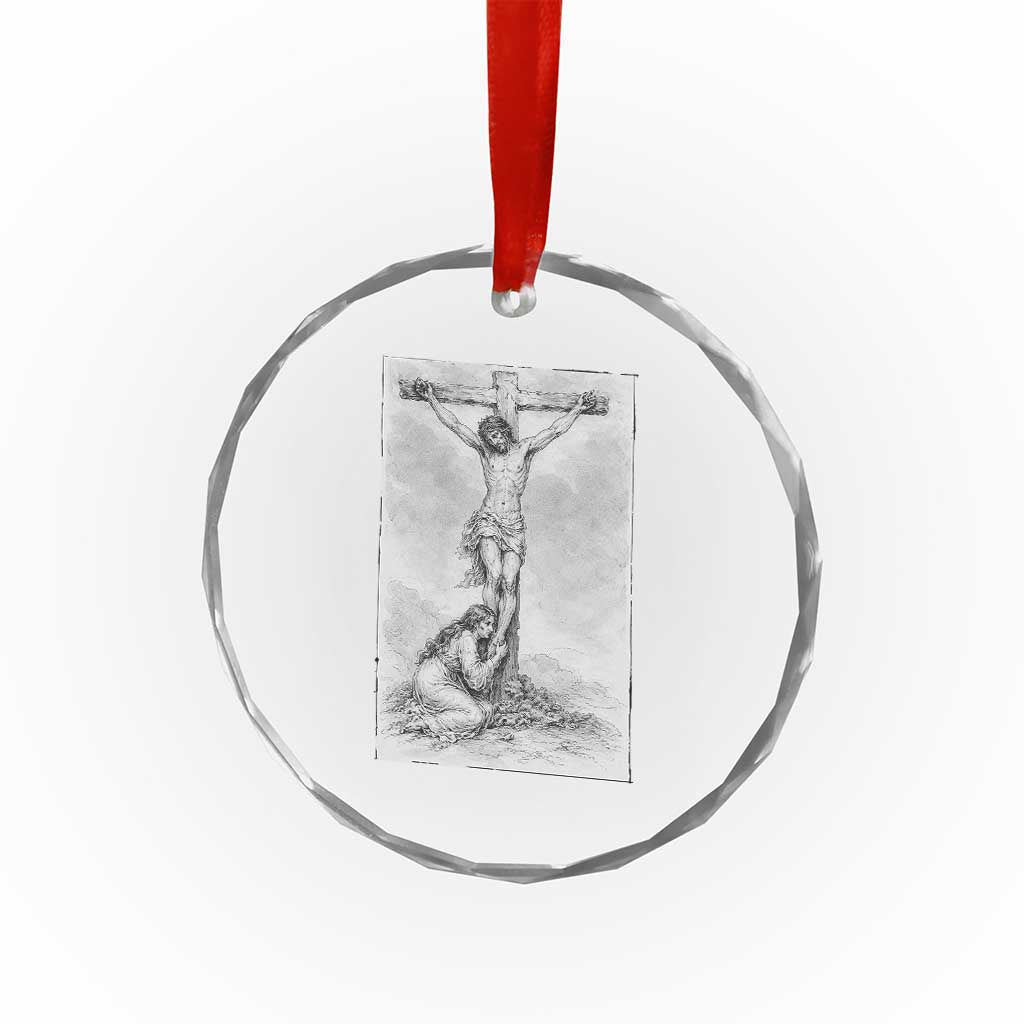 Jesus and St Mary Magdalene At The Cross Crystal Glass Ornament Vintage Catholic Lent
