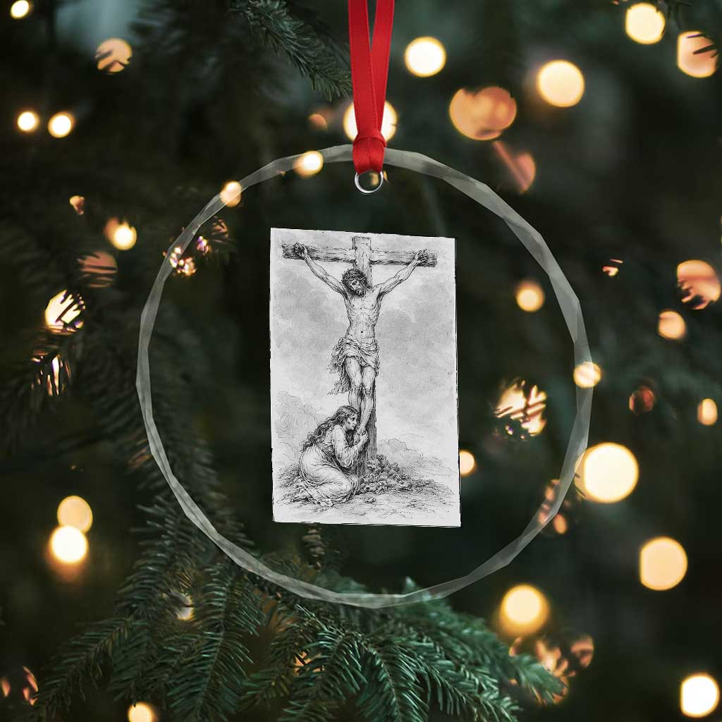 Jesus and St Mary Magdalene At The Cross Crystal Glass Ornament Vintage Catholic Lent