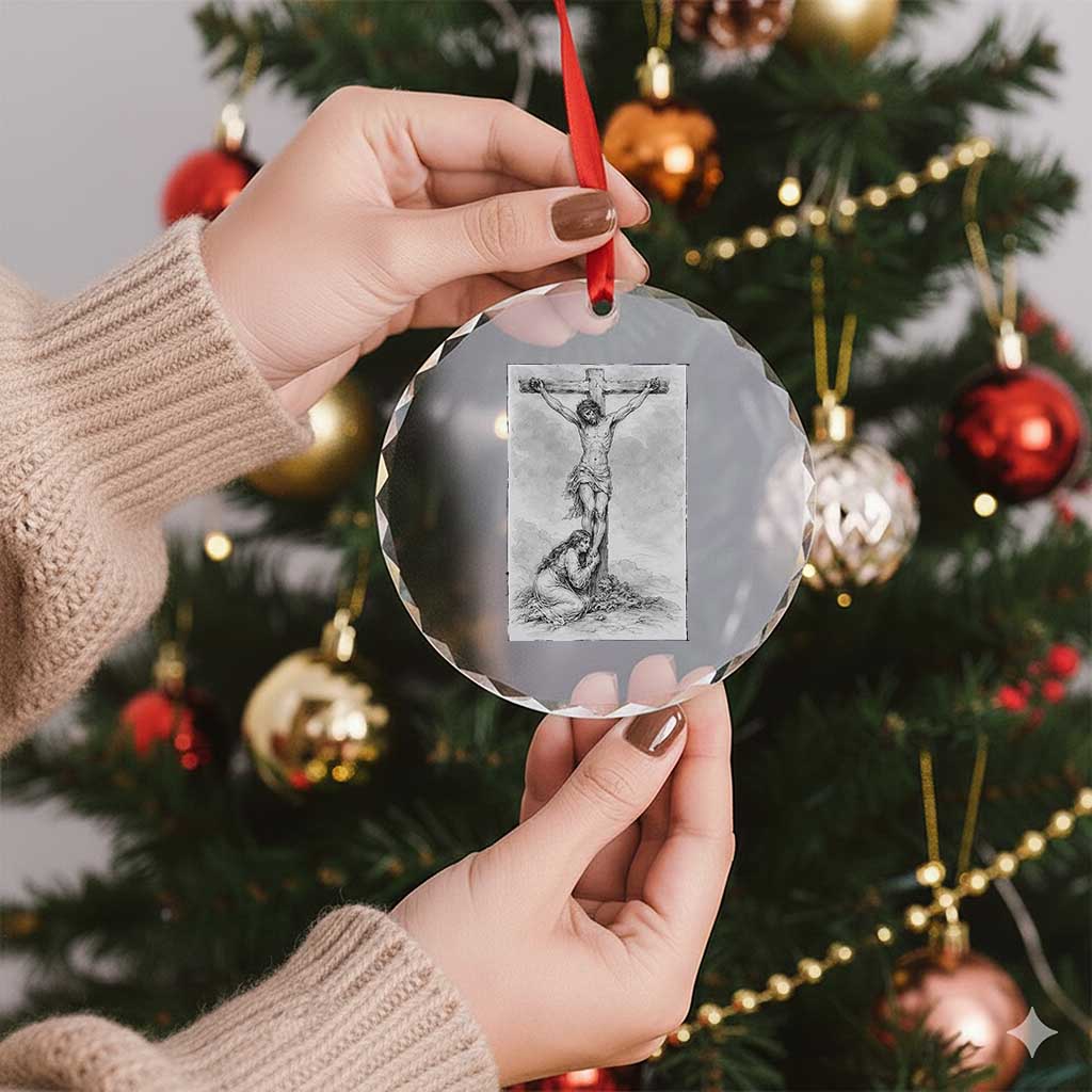 Jesus and St Mary Magdalene At The Cross Crystal Glass Ornament Vintage Catholic Lent