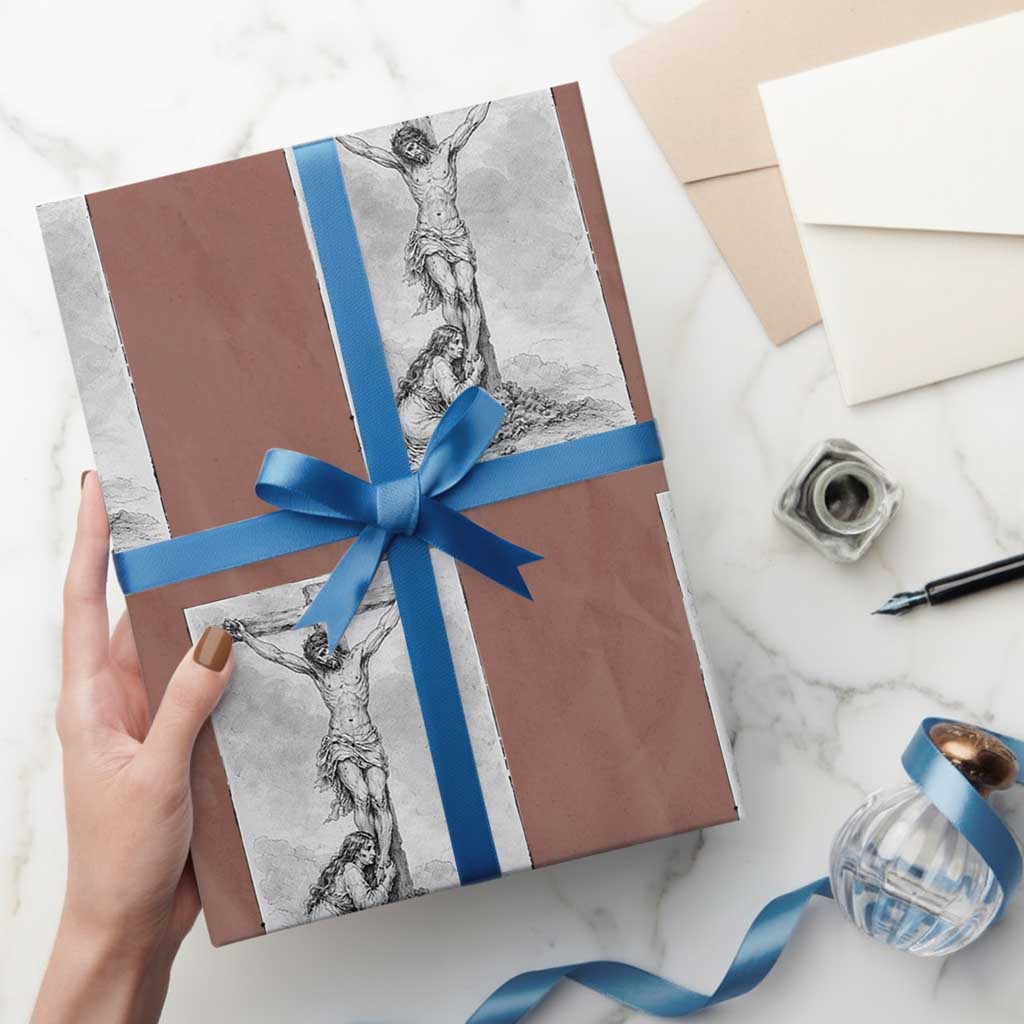 Jesus and St Mary Magdalene At The Cross Wrapping Paper Roll Vintage Catholic Lent