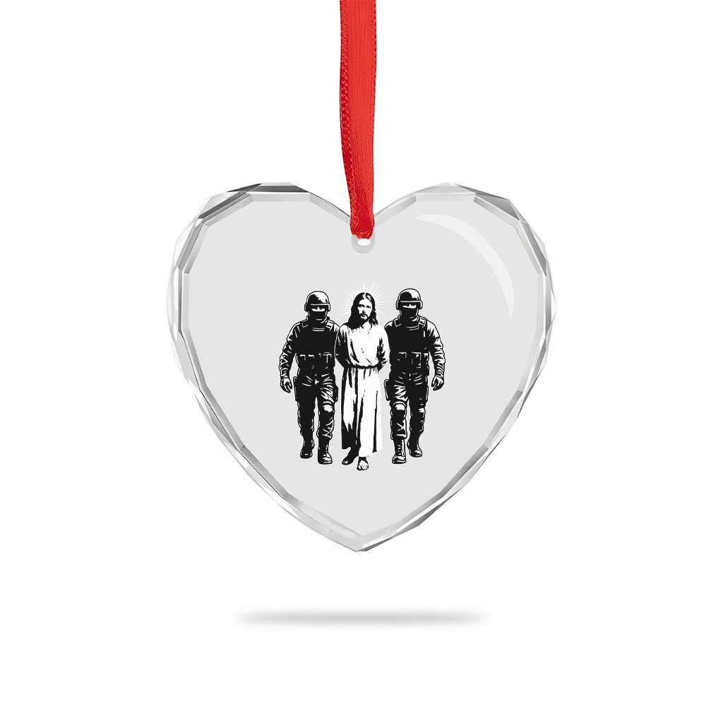 Jesus Arrested Parody Heart Crystal Glass Ornament Funny Immigrant Rights Political Protest