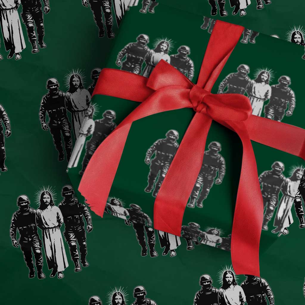 Jesus Arrested Parody Wrapping Paper Roll Funny Immigrant Rights Political Protest