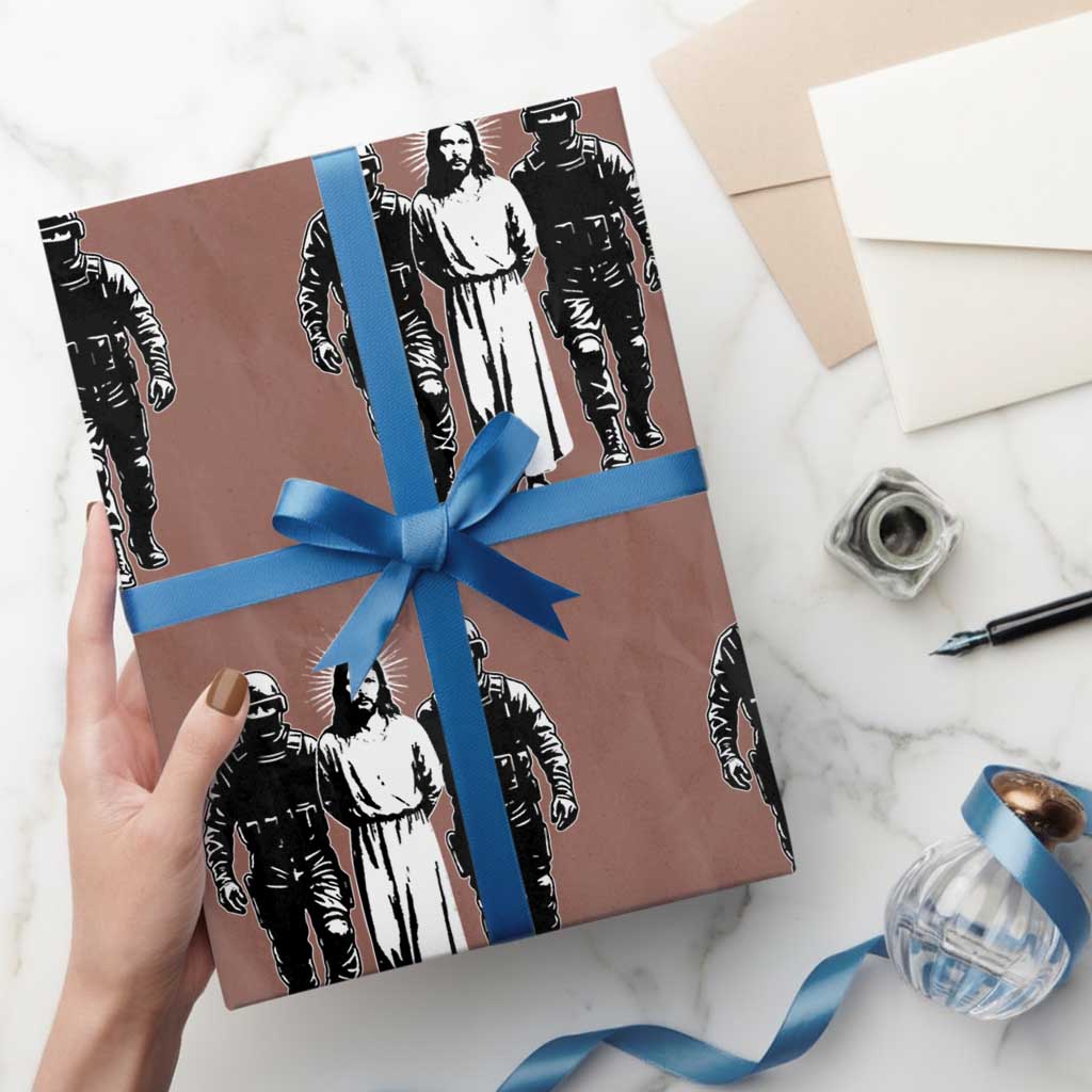 Jesus Arrested Parody Wrapping Paper Roll Funny Immigrant Rights Political Protest