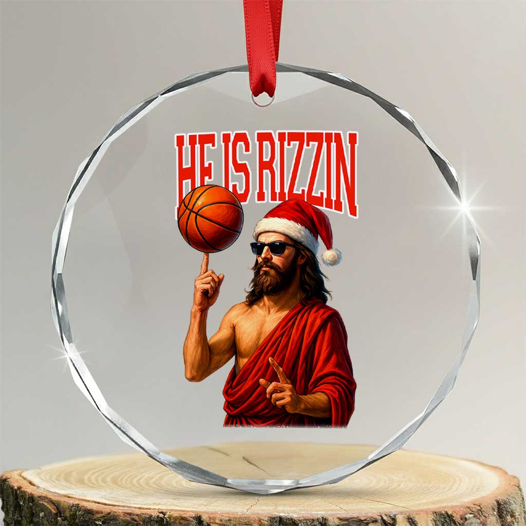 Jesus Basketball Christmas Crystal Glass Ornament He Is Rizzin - Wonder Print Shop