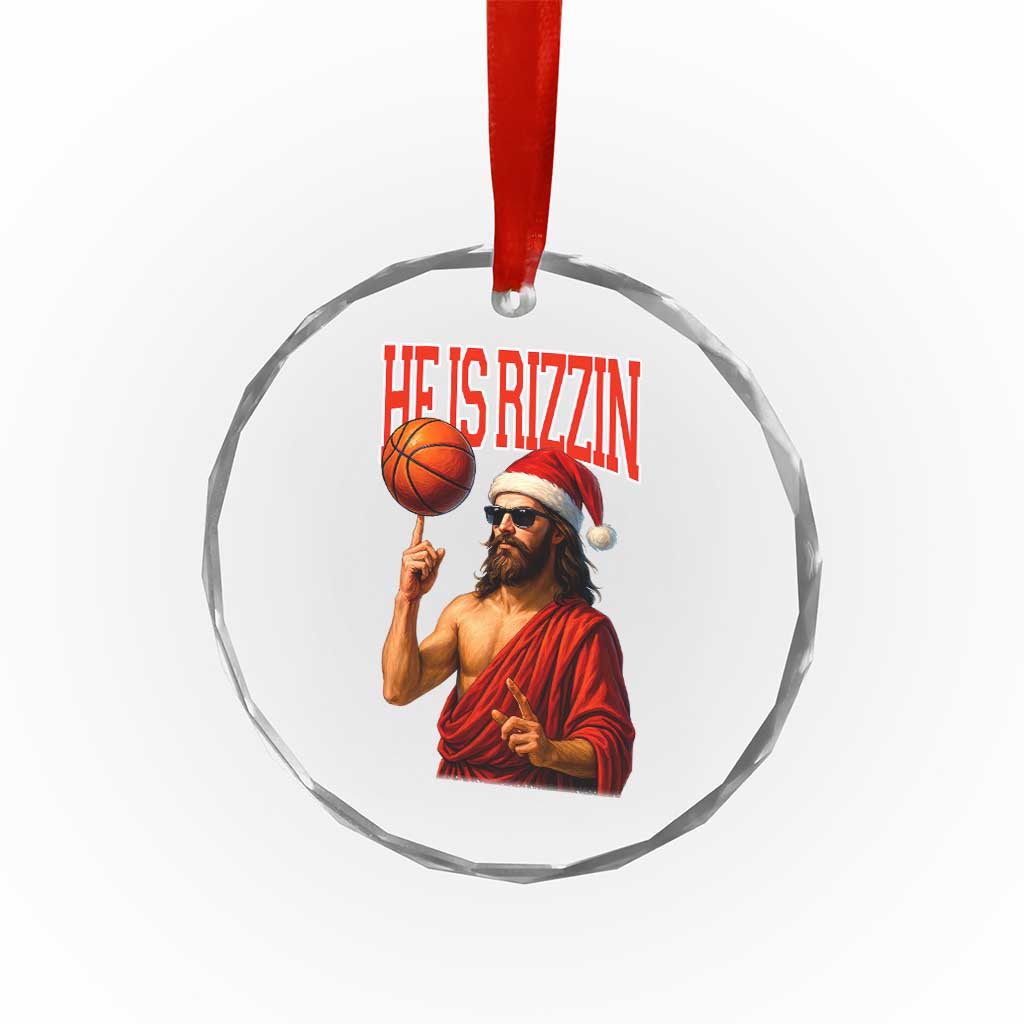 Jesus Basketball Christmas Crystal Glass Ornament He Is Rizzin - Wonder Print Shop