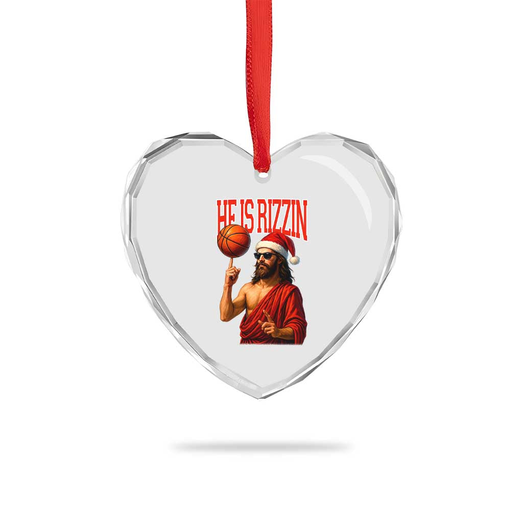 Jesus Basketball Christmas Heart Crystal Glass Ornament He Is Rizzin - Wonder Print Shop