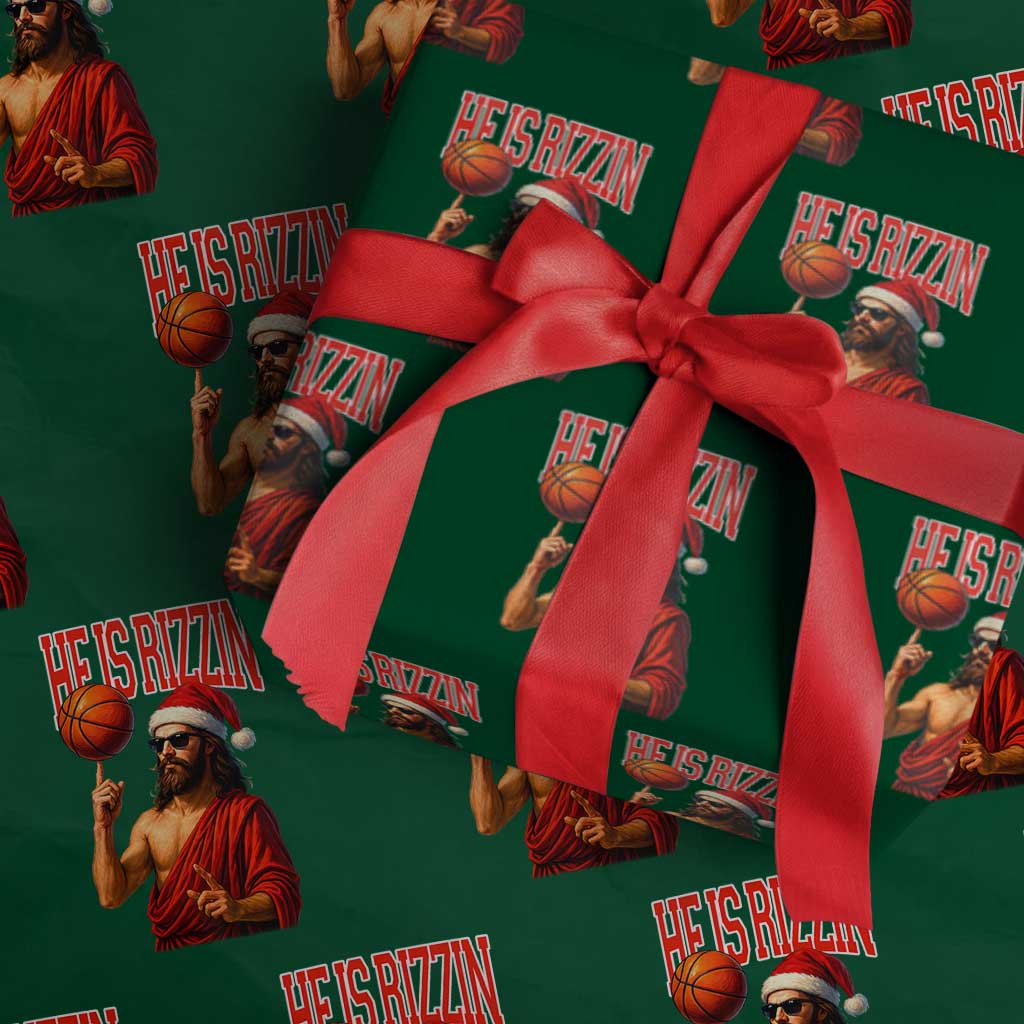 Jesus Basketball Christmas Wrapping Paper Roll He Is Rizzin - Wonder Print Shop