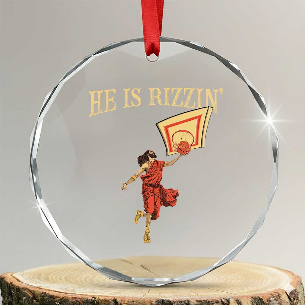 Jesus Basketball Crystal Glass Ornament He Is Rizzin' - Wonder Print Shop