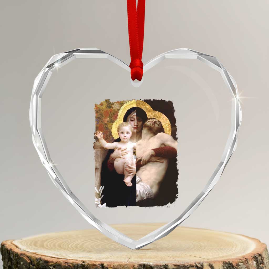 Jesus Christ and Mother Mary William Adolphe Bouguereau Art Heart Crystal Glass Ornament