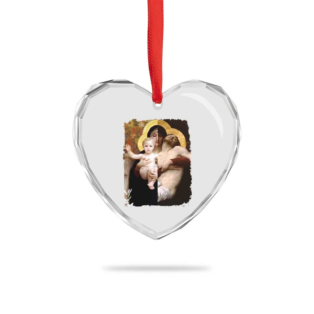 Jesus Christ and Mother Mary William Adolphe Bouguereau Art Heart Crystal Glass Ornament