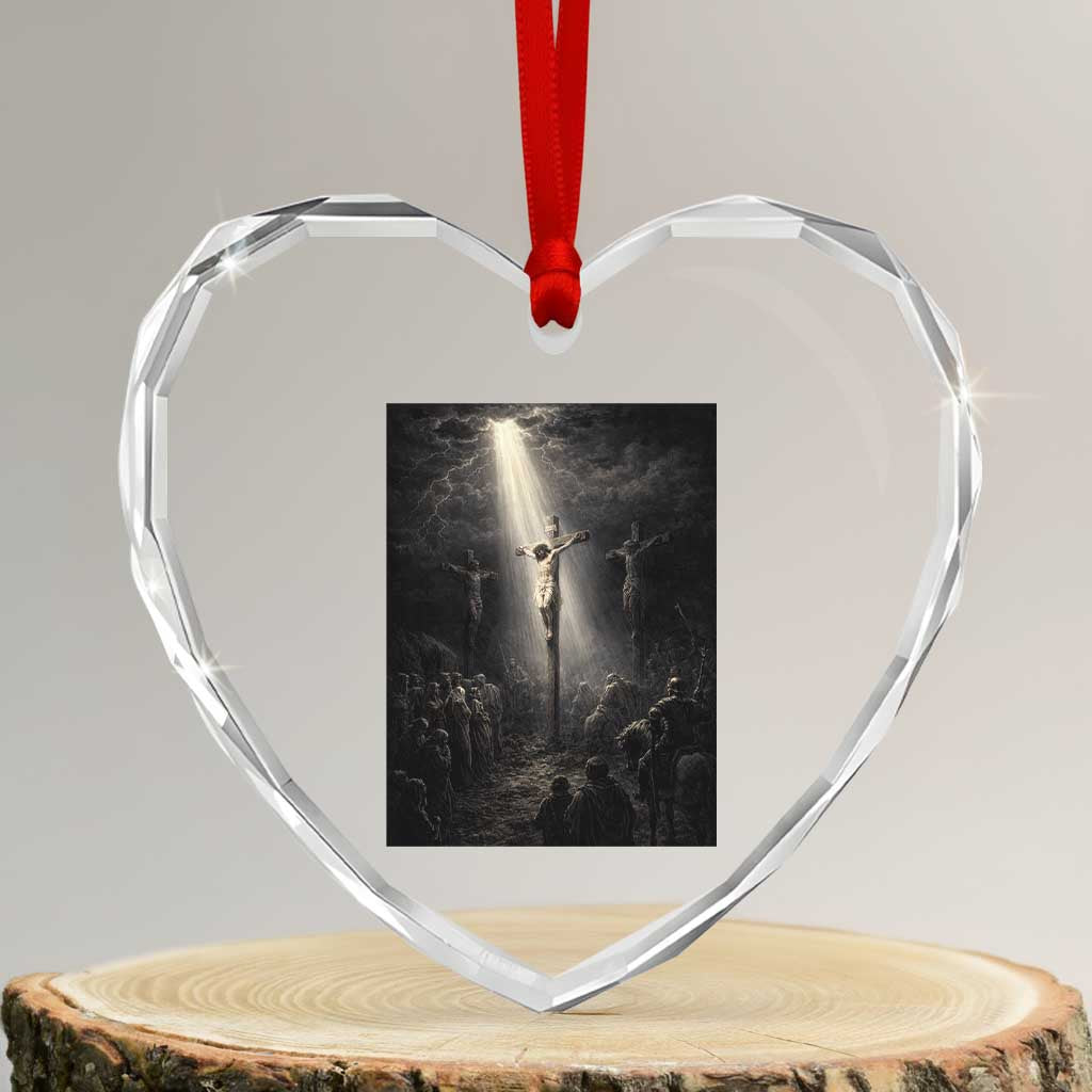 Jesus Christ Crucifixion Scene Religious Christian Easter Heart Crystal Glass Ornament