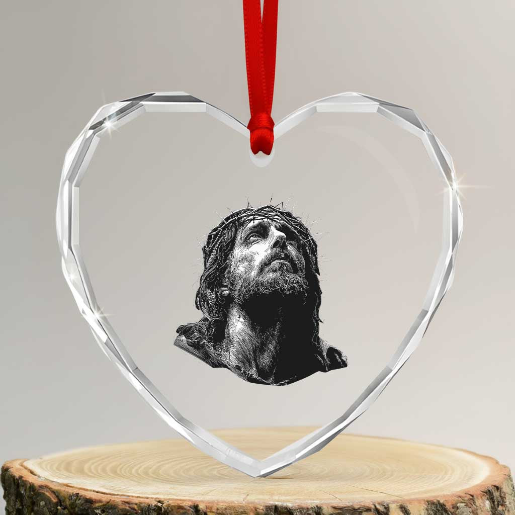 Jesus Christ Religious Christian Faith Crown Of Thorns Heart Crystal Glass Ornament - Wonder Print Shop