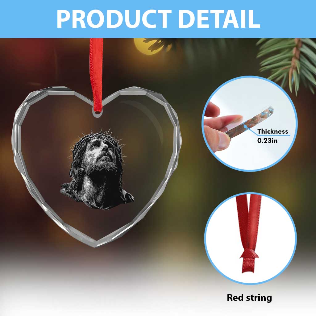 Jesus Christ Religious Christian Faith Crown Of Thorns Heart Crystal Glass Ornament - Wonder Print Shop