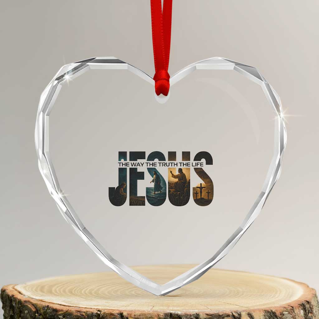 Jesus Christian Bible Heart Crystal Glass Ornament The Way The Truth The Life - Wonder Print Shop