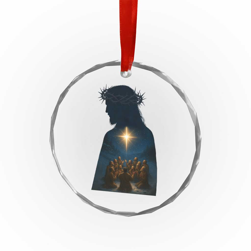 Jesus Christian Christmas Crystal Glass Ornament Christian Saints Praying Under The Star of Bethlehem - Wonder Print Shop