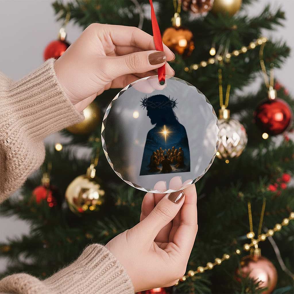 Jesus Christian Christmas Crystal Glass Ornament Christian Saints Praying Under The Star of Bethlehem - Wonder Print Shop