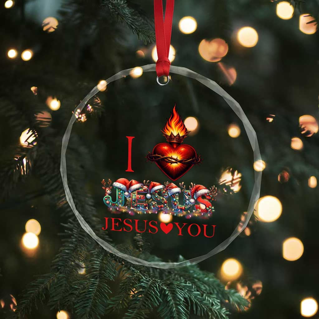 Jesus Christian Christmas Crystal Glass Ornament Cross Bible Verse Faith Love - Wonder Print Shop
