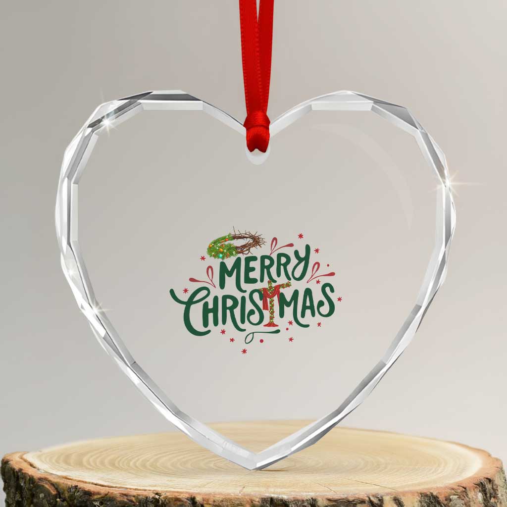 Jesus Christian Christmas Heart Crystal Glass Ornament - Wonder Print Shop