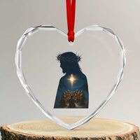Jesus Christian Christmas Heart Crystal Glass Ornament Christian Saints Praying Under The Star of Bethlehem - Wonder Print Shop