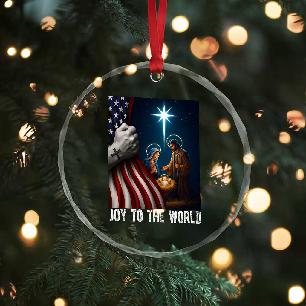Jesus Christian Crystal Glass Ornament American Flag Joy To The World Christmas TS14