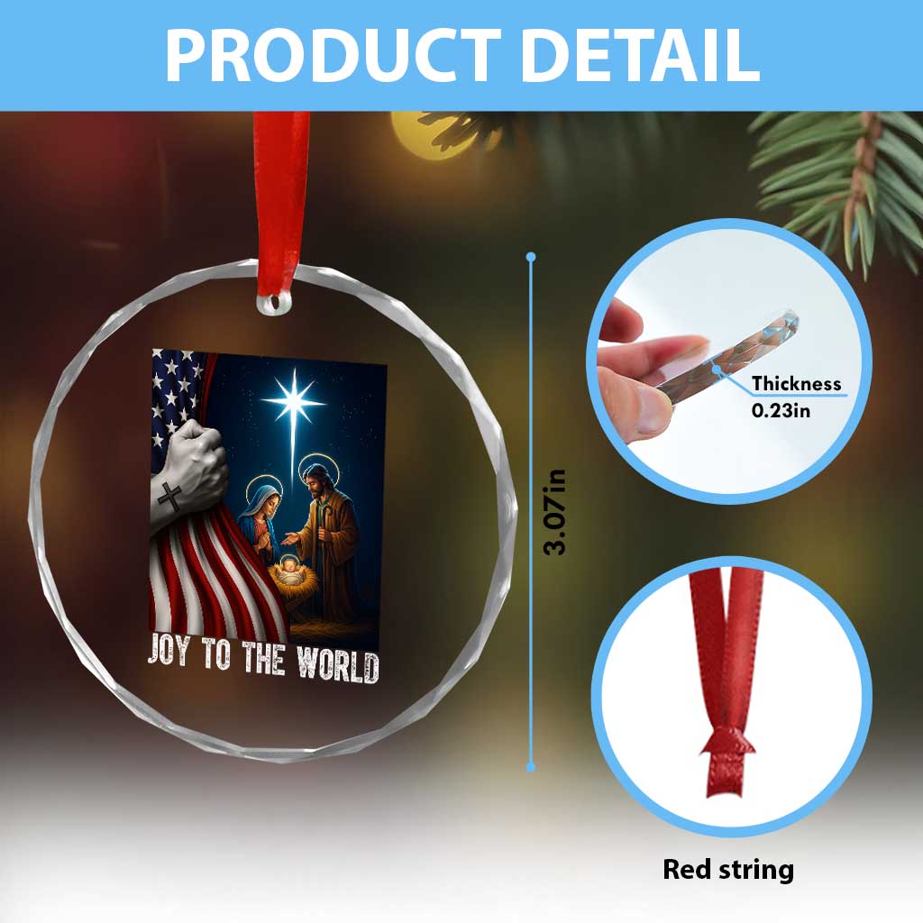 Jesus Christian Crystal Glass Ornament American Flag Joy To The World Christmas TS14