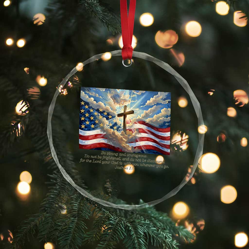 Jesus Christian Crystal Glass Ornament American Flag Religious Cross Bible Verse Faith Inspirational - Wonder Print Shop