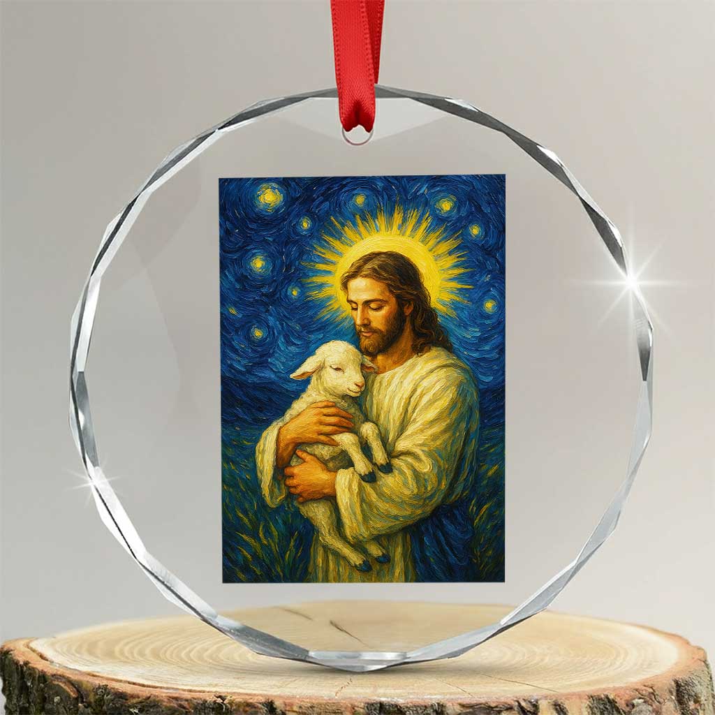 Jesus Christian Crystal Glass Ornament Hug Lamb Starry Night Van Gogh - Wonder Print Shop
