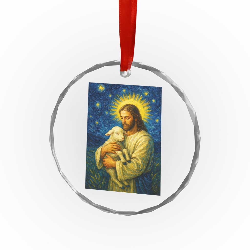 Jesus Christian Crystal Glass Ornament Hug Lamb Starry Night Van Gogh - Wonder Print Shop