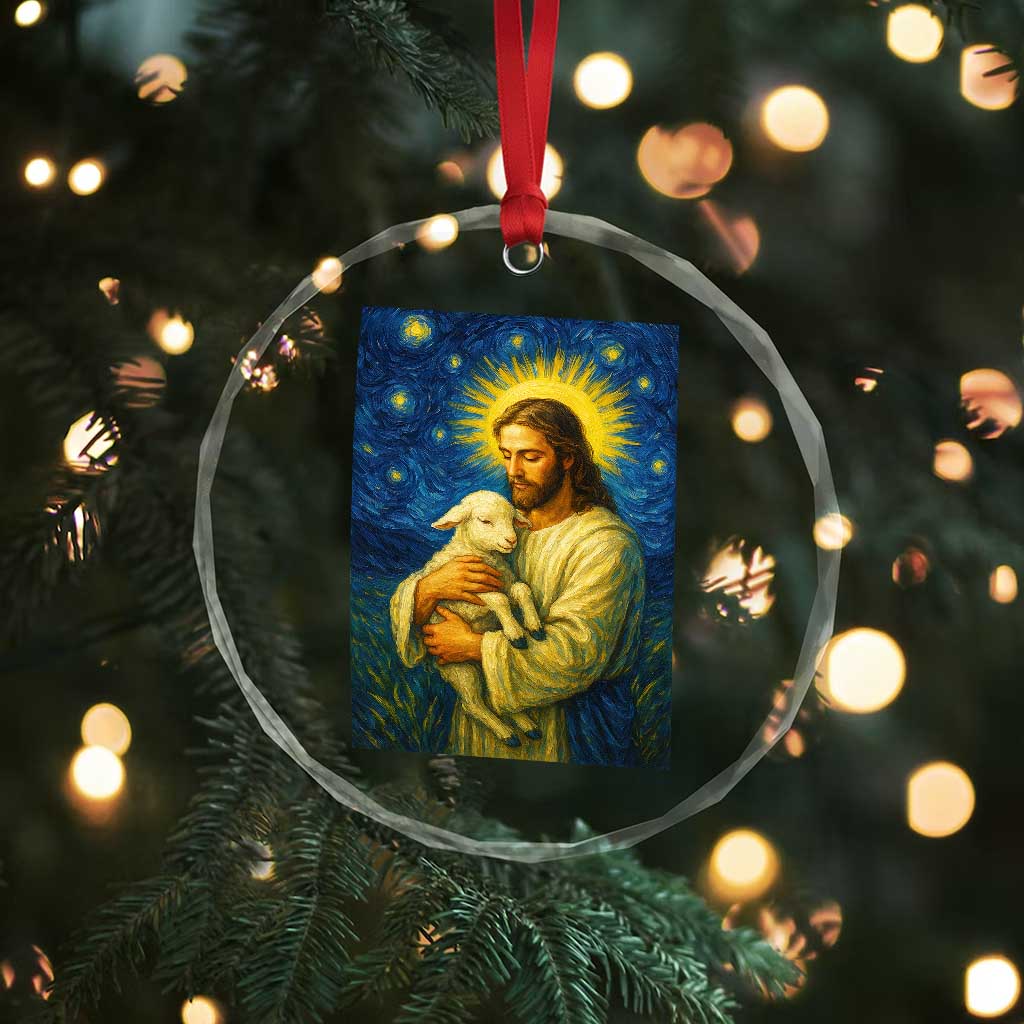 Jesus Christian Crystal Glass Ornament Hug Lamb Starry Night Van Gogh - Wonder Print Shop