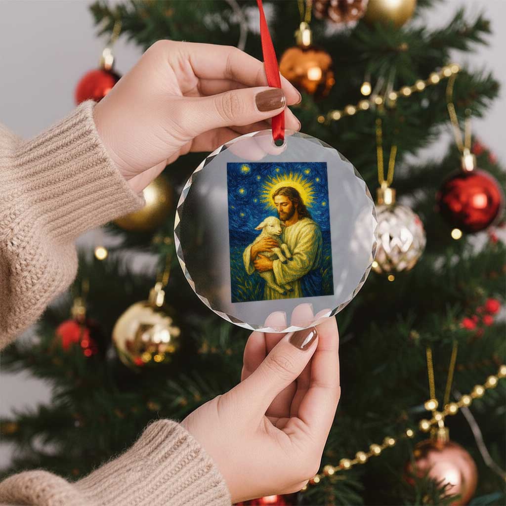 Jesus Christian Crystal Glass Ornament Hug Lamb Starry Night Van Gogh - Wonder Print Shop