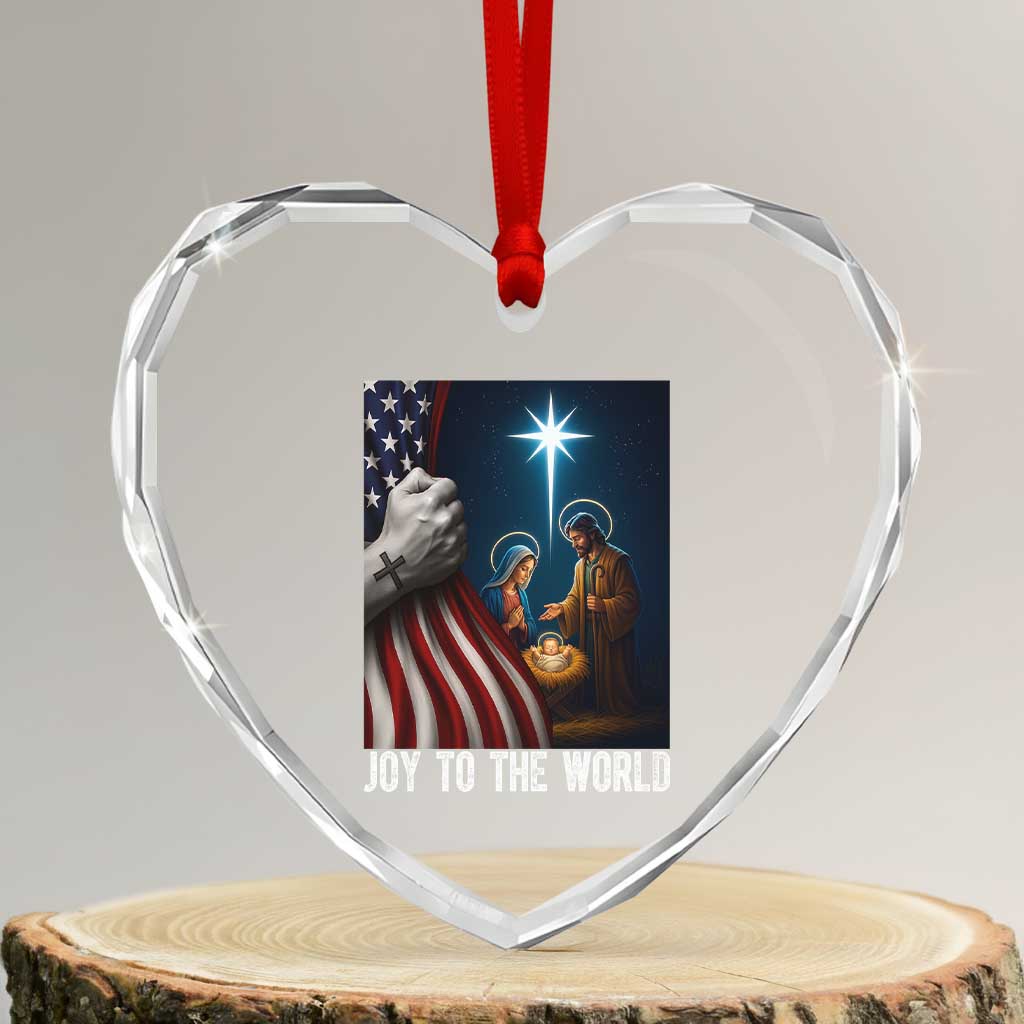 Jesus Christian Heart Crystal Glass Ornament American Flag Joy To The World Christmas - Wonder Print Shop