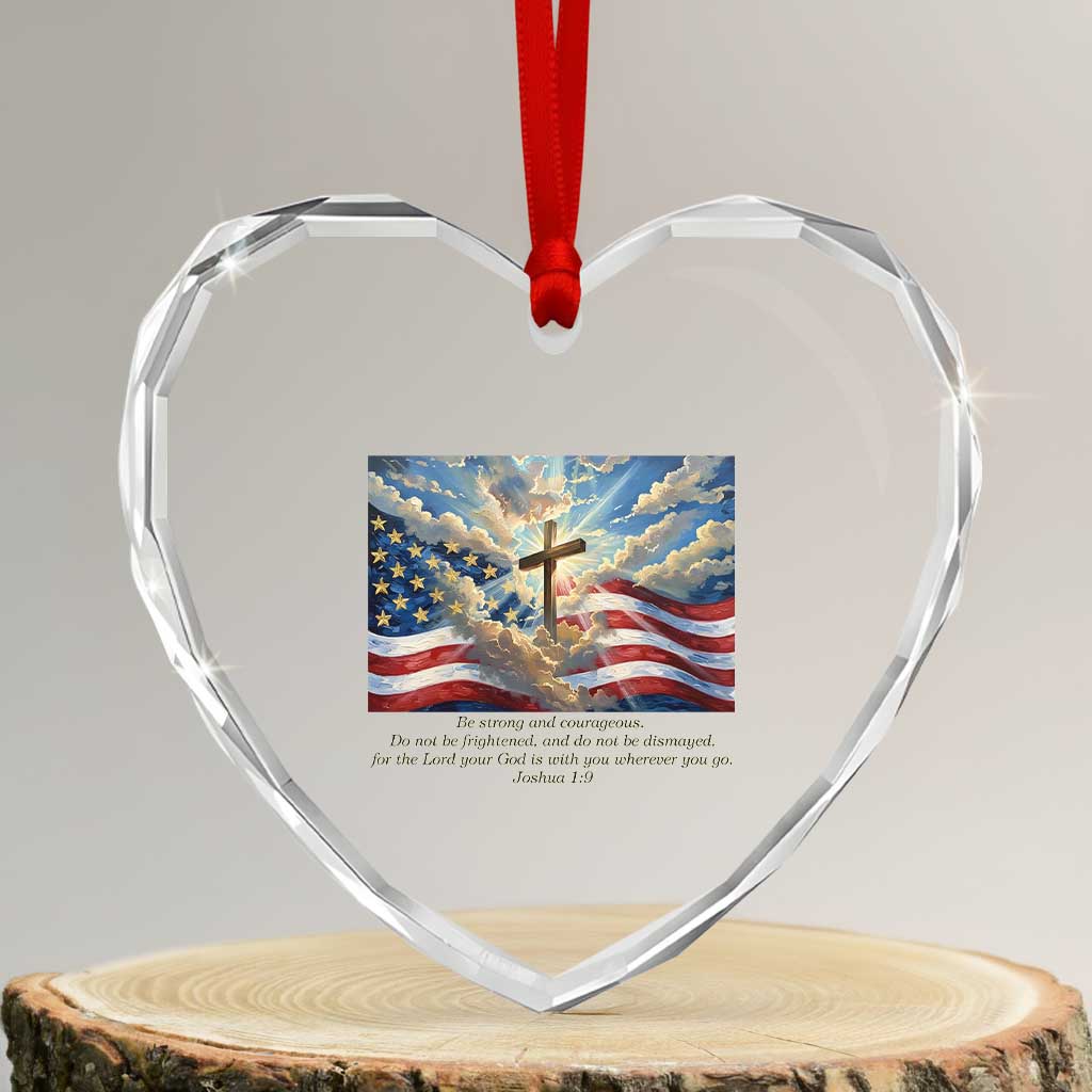 Jesus Christian Heart Crystal Glass Ornament American Flag Religious Cross Bible Verse Faith Inspirational - Wonder Print Shop