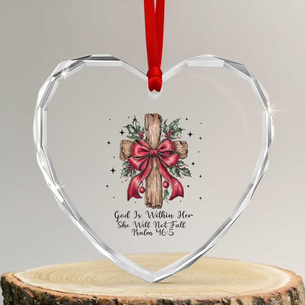 Jesus Christian Heart Crystal Glass Ornament Cross Bible Verse Inspirational Christmas - Wonder Print Shop