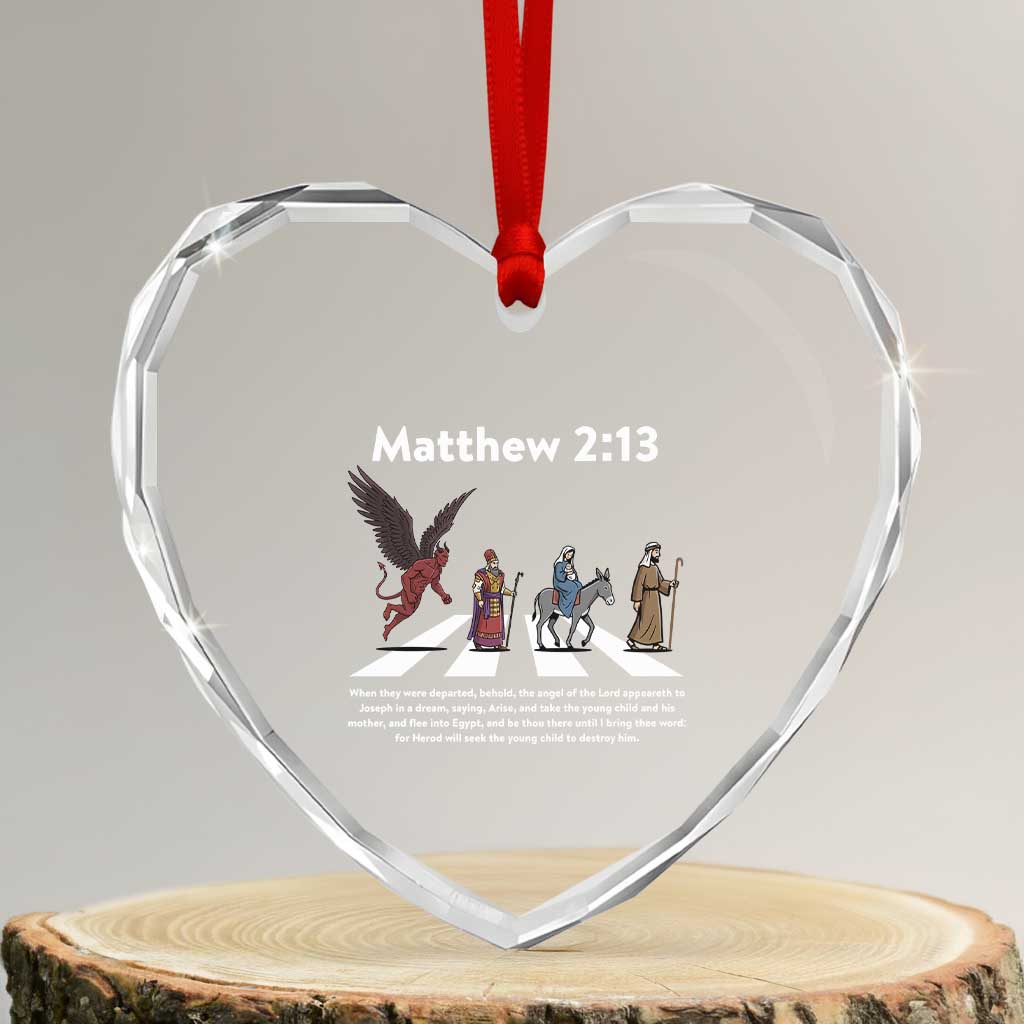 Jesus Christian Heart Crystal Glass Ornament Cross Bible Verse Matthew 2:13 - Wonder Print Shop