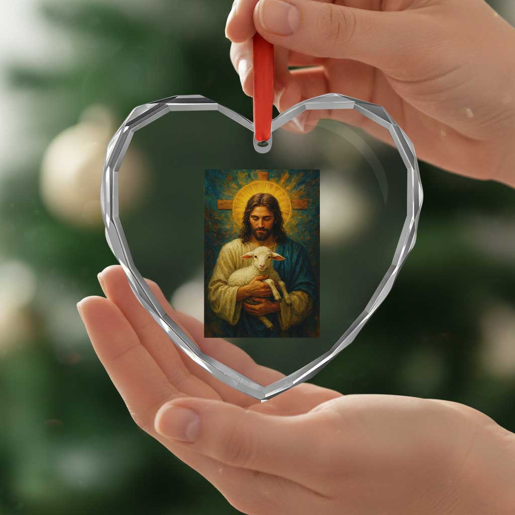 Jesus Christian Heart Crystal Glass Ornament Hug Lamb Faith Easter - Wonder Print Shop