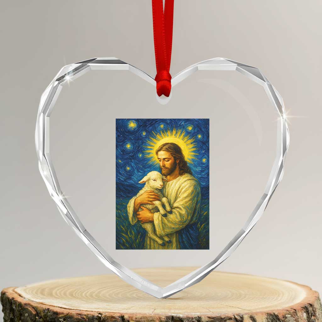 Jesus Christian Heart Crystal Glass Ornament Hug Lamb Starry Night Van Gogh - Wonder Print Shop