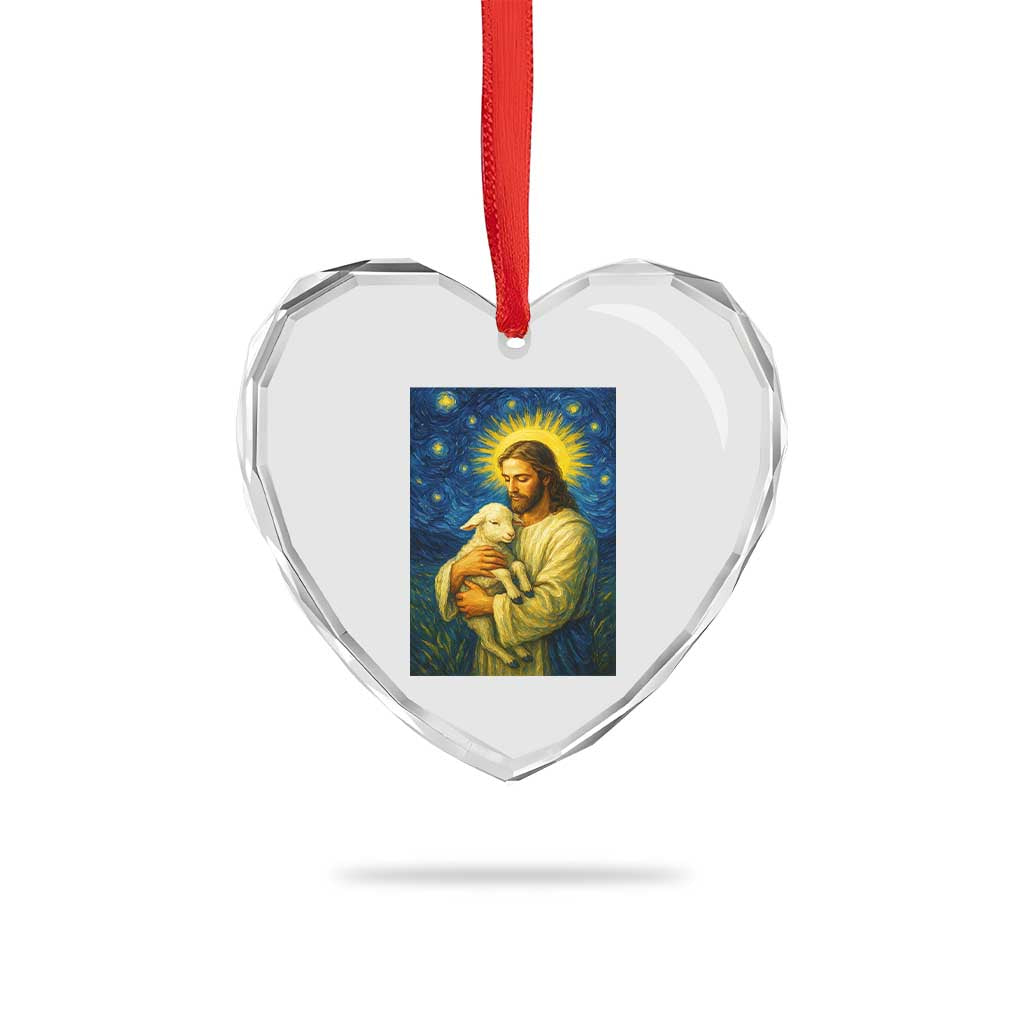 Jesus Christian Heart Crystal Glass Ornament Hug Lamb Starry Night Van Gogh - Wonder Print Shop