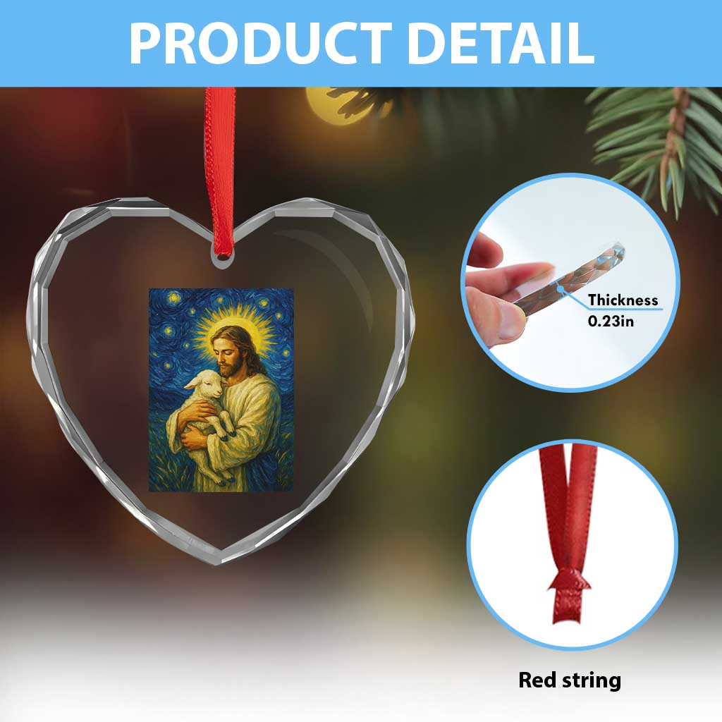 Jesus Christian Heart Crystal Glass Ornament Hug Lamb Starry Night Van Gogh - Wonder Print Shop