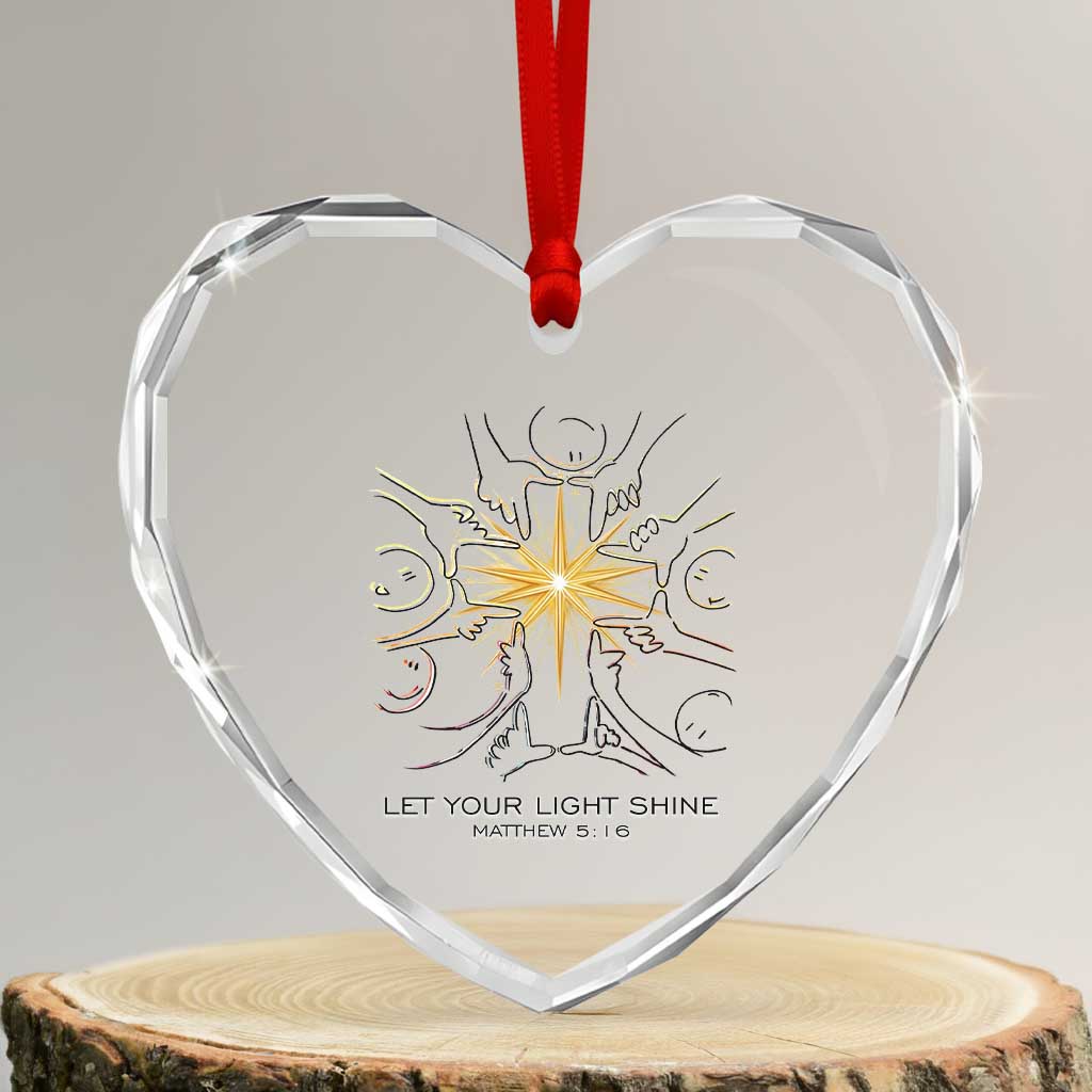 Jesus Christian Heart Crystal Glass Ornament Let Your Light Shine Matthew 5:16 - Wonder Print Shop