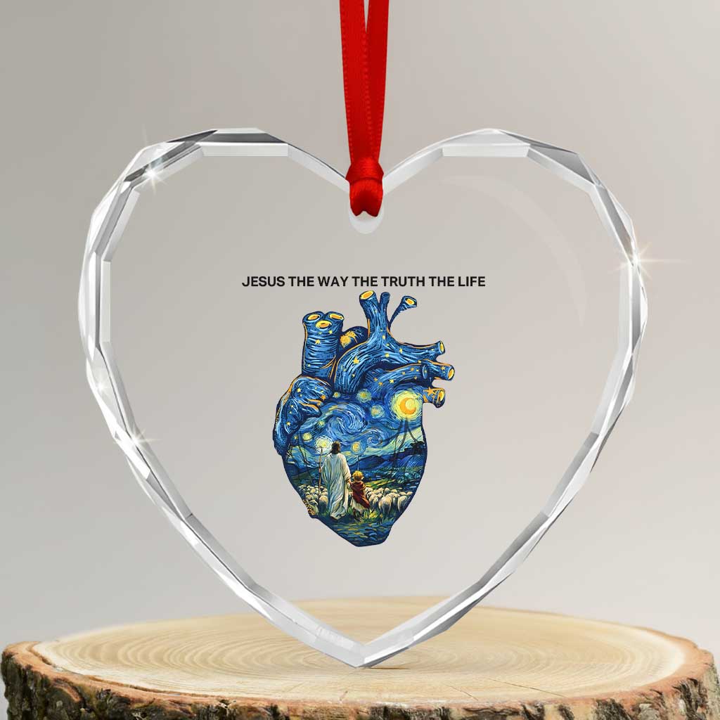 Jesus Christian Starry Night Heart Crystal Glass Ornament The Way The Truth The Life - Wonder Print Shop