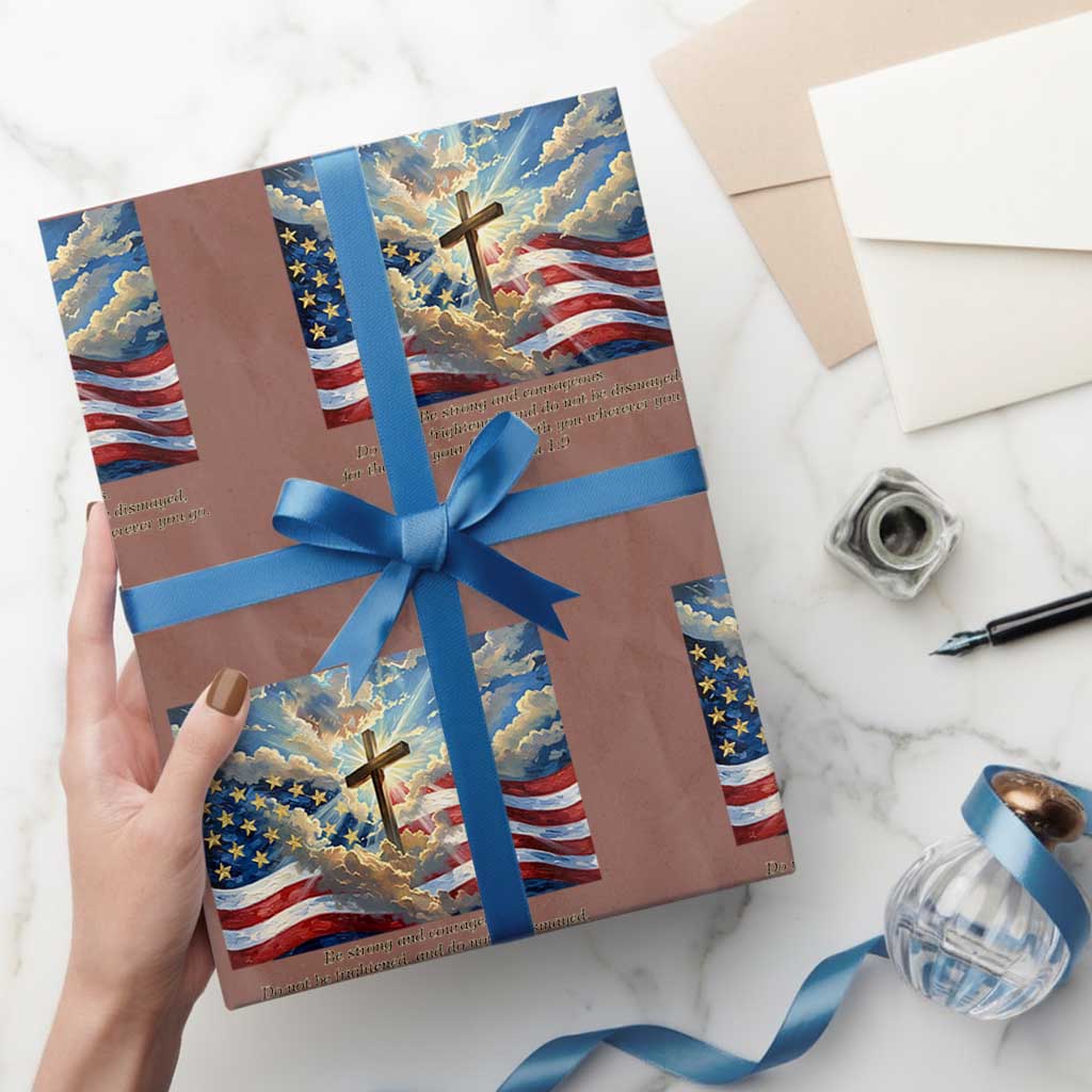 Jesus Christian Wrapping Paper Roll American Flag Religious Cross Bible Verse Faith Inspirational - Wonder Print Shop