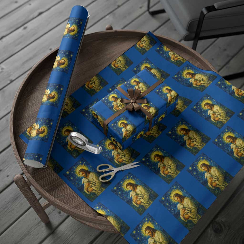 Jesus Christian Wrapping Paper Roll Hug Lamb Starry Night Van Gogh - Wonder Print Shop
