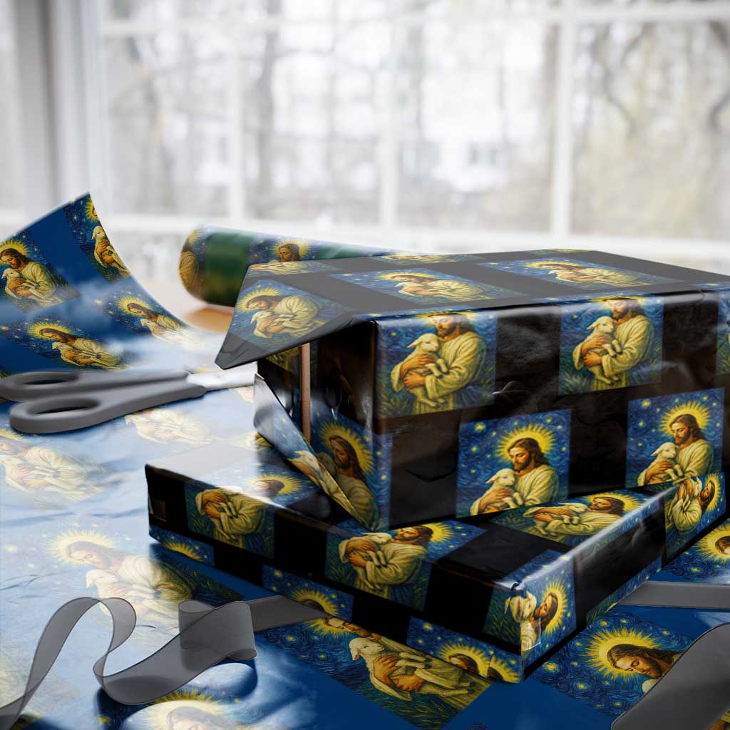 Jesus Christian Wrapping Paper Roll Hug Lamb Starry Night Van Gogh - Wonder Print Shop
