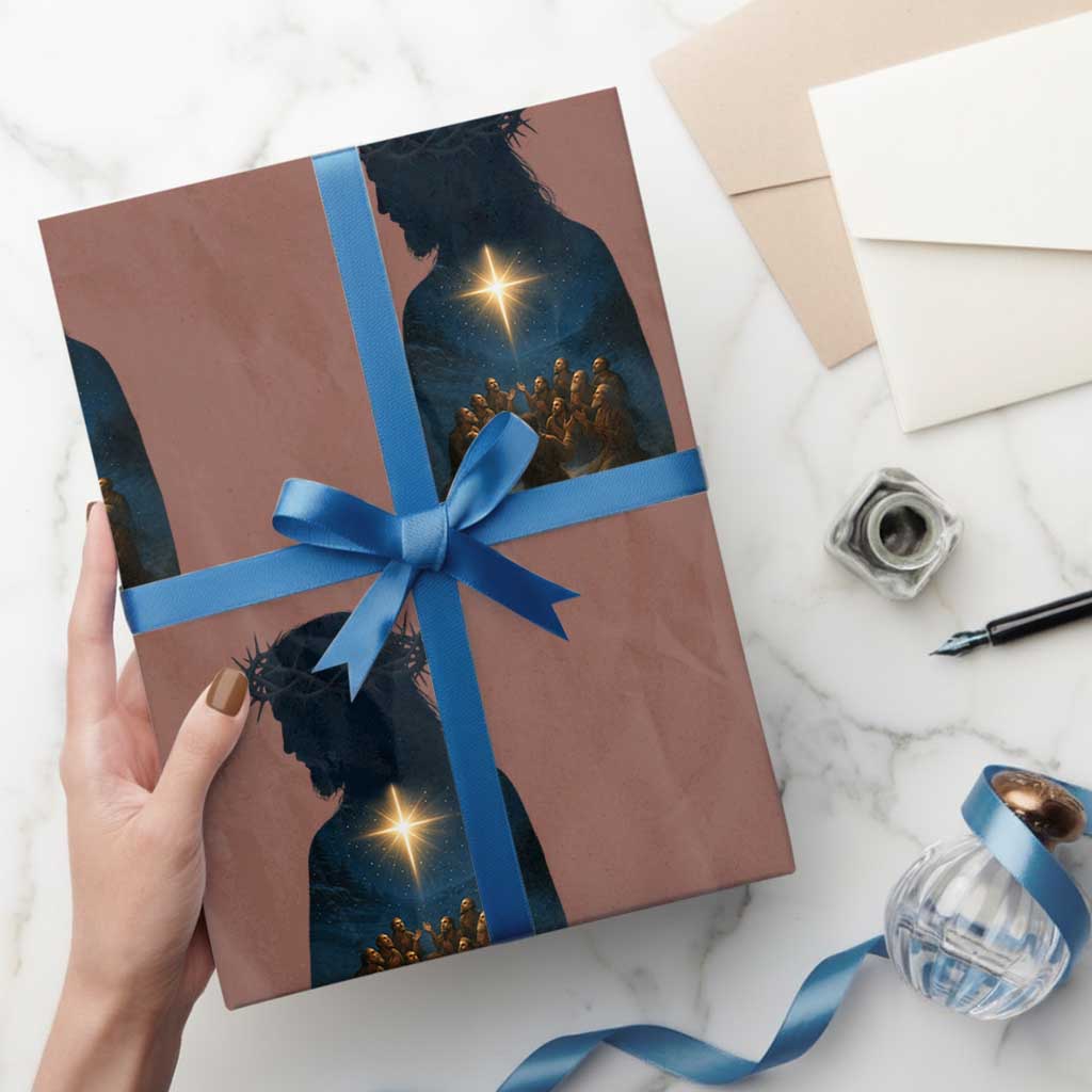 Jesus Christian Xmas Wrapping Paper Roll Christian Saints Praying Under The Star of Bethlehem - Wonder Print Shop