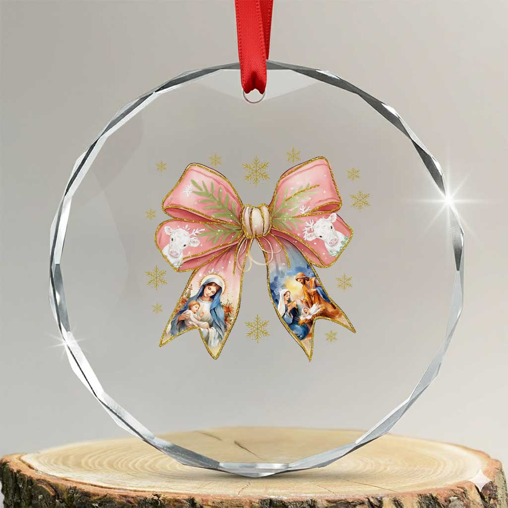 Jesus Christmas Coquette Bow Nativity Bible Verse Christian Crystal Glass Ornament - Wonder Print Shop