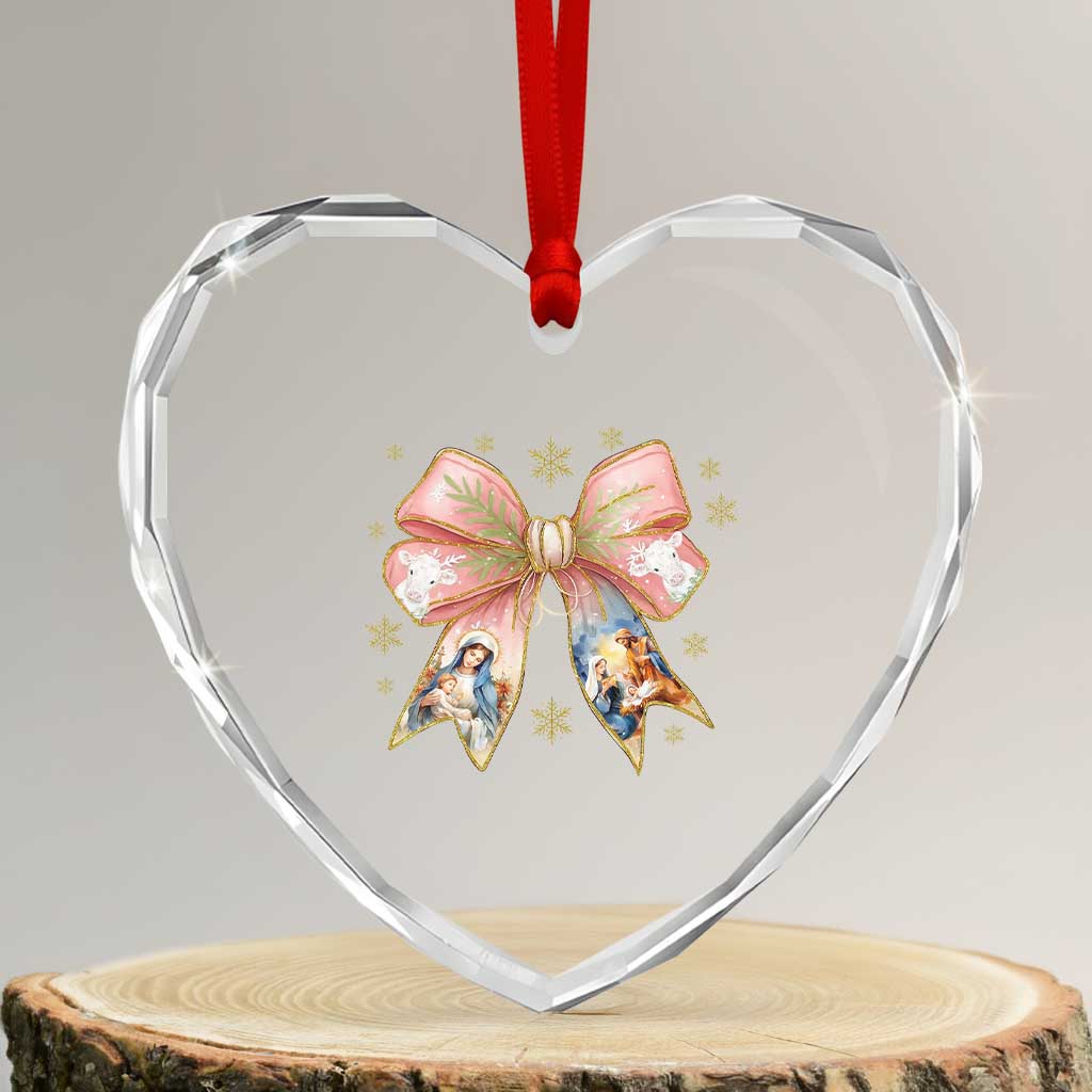 Jesus Christmas Coquette Bow Nativity Bible Verse Christian Heart Crystal Glass Ornament - Wonder Print Shop