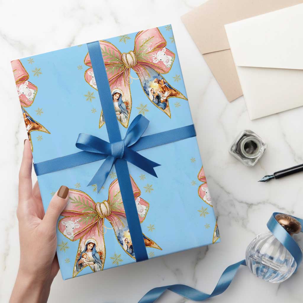 Jesus Christmas Coquette Bow Nativity Bible Verse Christian Wrapping Paper Roll - Wonder Print Shop