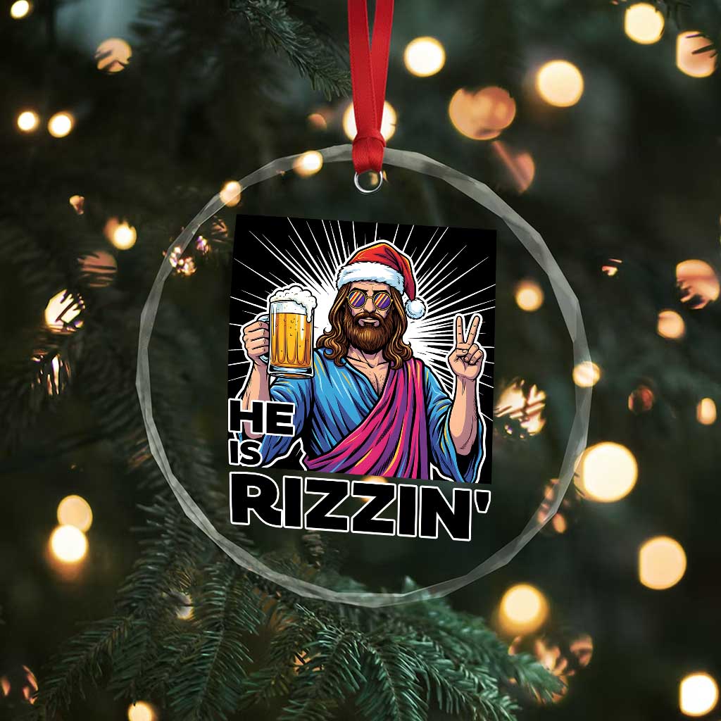 Jesus Christmas Crystal Glass Ornament Funny Drinking Beer Xmas Holiday - Wonder Print Shop