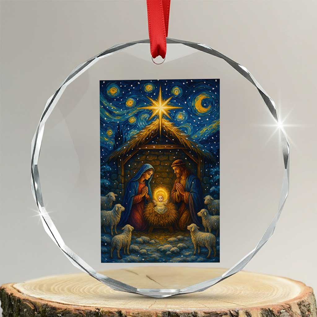 Jesus Christmas Crystal Glass Ornament Starry Night Nativity Scene Xmas - Wonder Print Shop